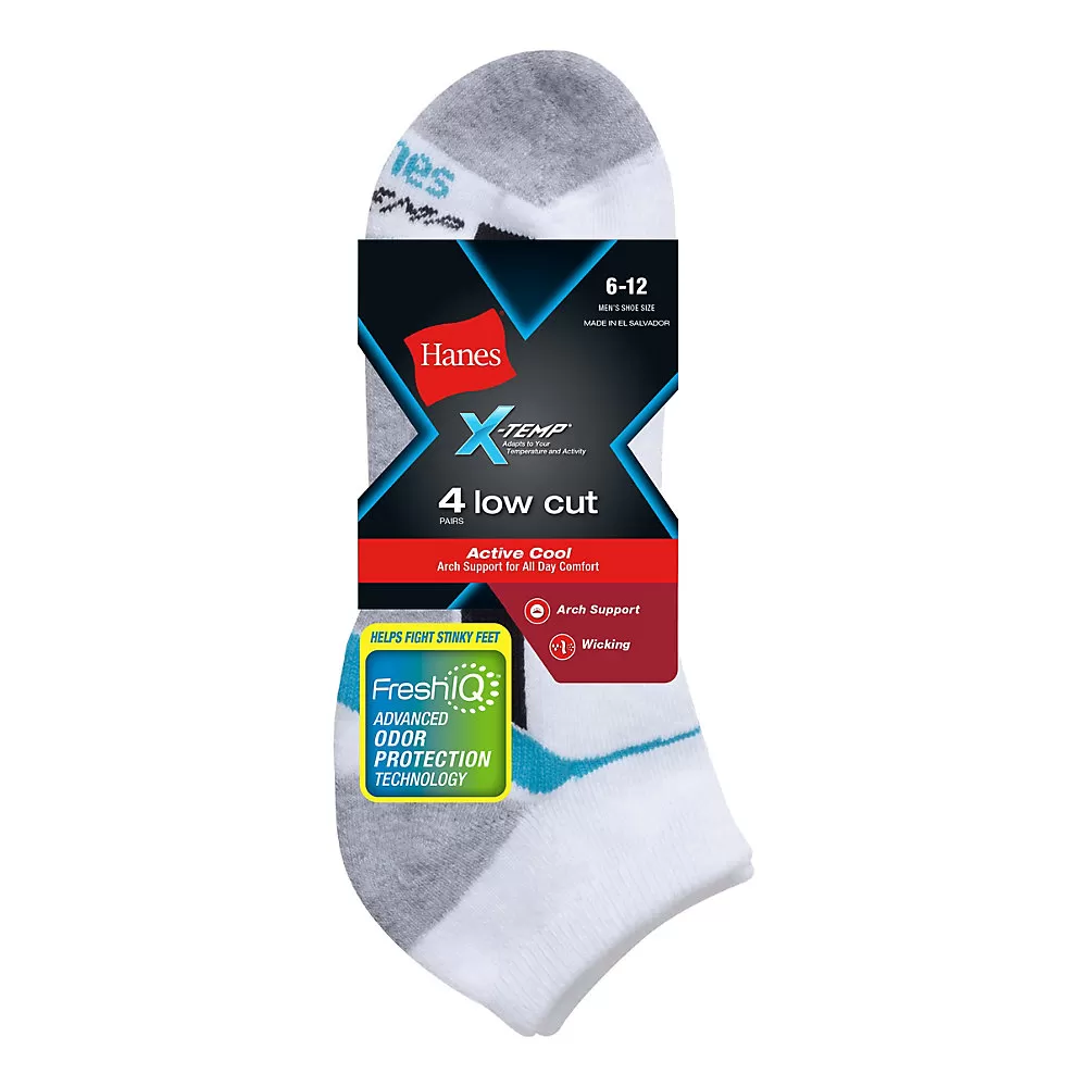 Hanes Men's X-Temp Arch Support Low Cut Socks 4-Pack