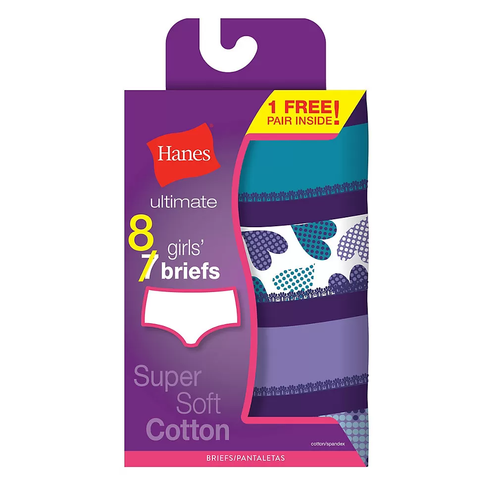 Hanes Ultimate Girls' Super Soft Cotton Briefs 8-Pack