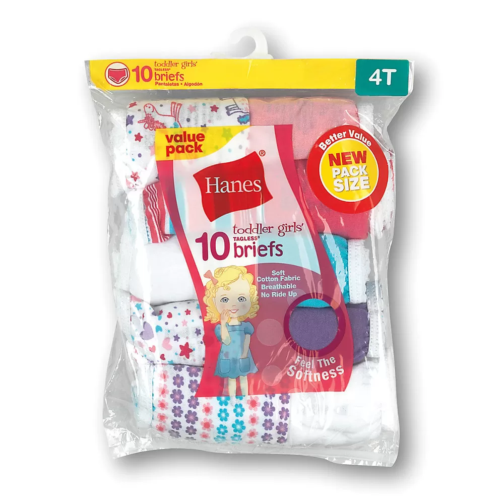 Hanes Toddler Girls' Cotton Briefs 10-Pack
