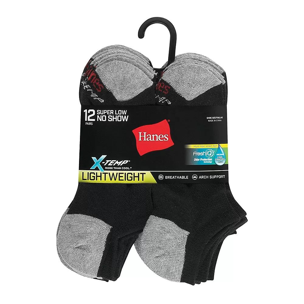 Hanes Men's FreshIQ X-Temp Super Low No Show Socks 12-Pack