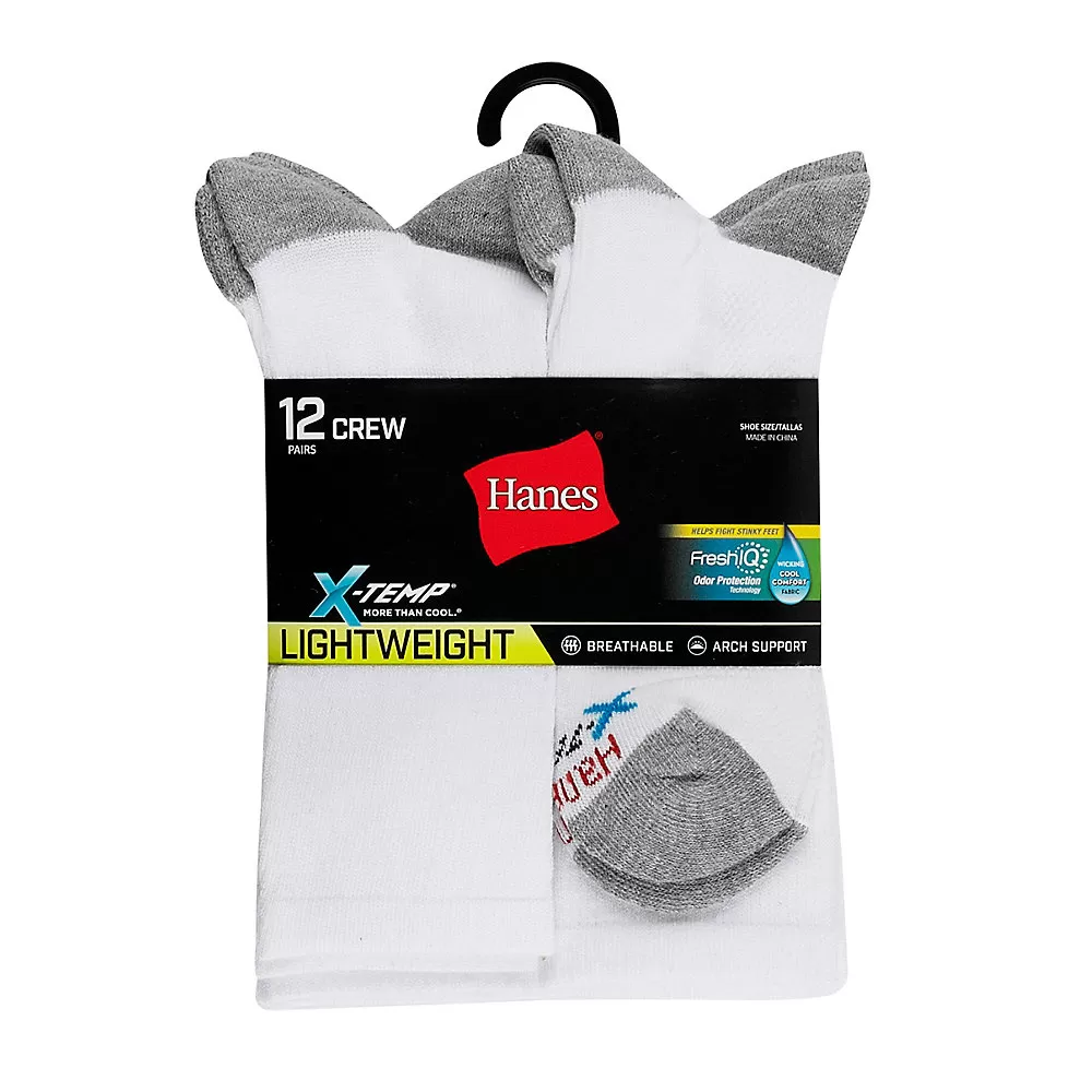 Hanes Men's FreshIQ X-Temp Crew Socks 12-Pack