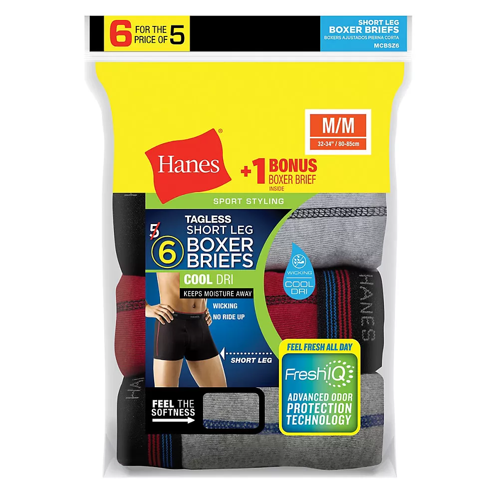 Hanes Men's White TAGLESS Short Leg Sport Styling Boxer Briefs