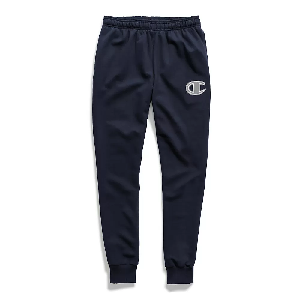 Champion Men's Powerblend Fleece Joggers, C Logo With White Chainstitch