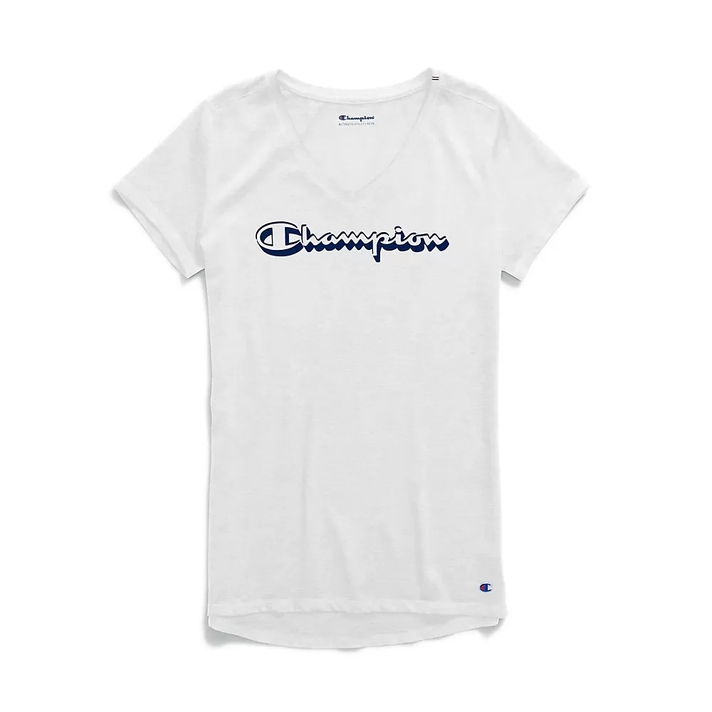 Champion Women's Authentic Wash V-Neck Tee, Shadow Logo