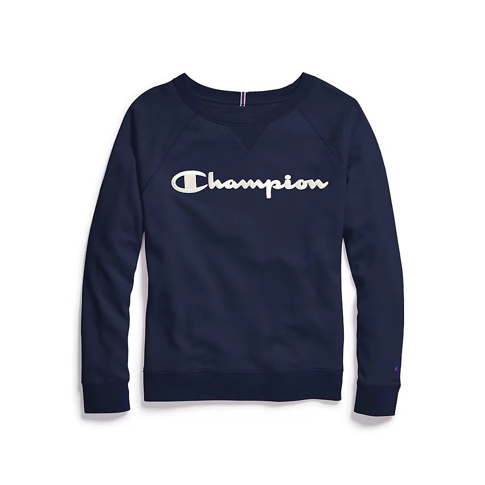 Champion Women's Plus Heritage French Terry Crew, Satin Stitch Logo