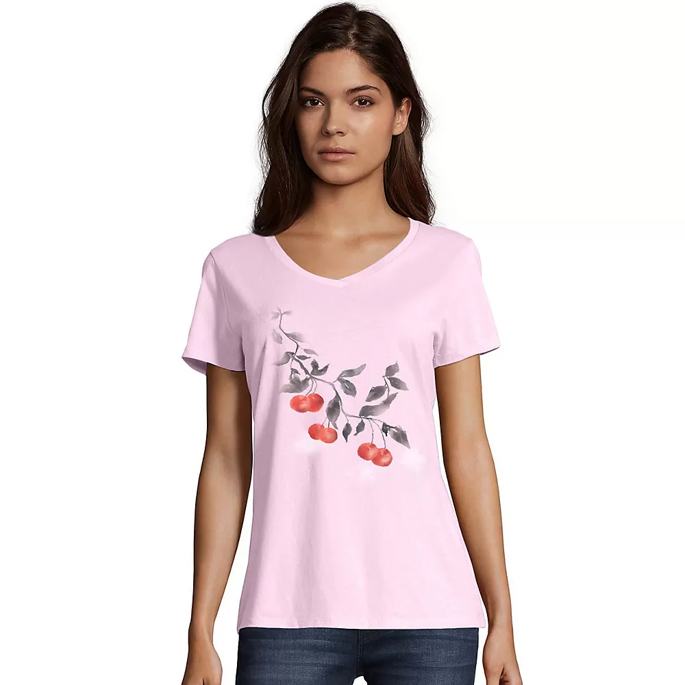 Hanes Women's Cherries Jubilee Short Sleeve V-Neck Tee