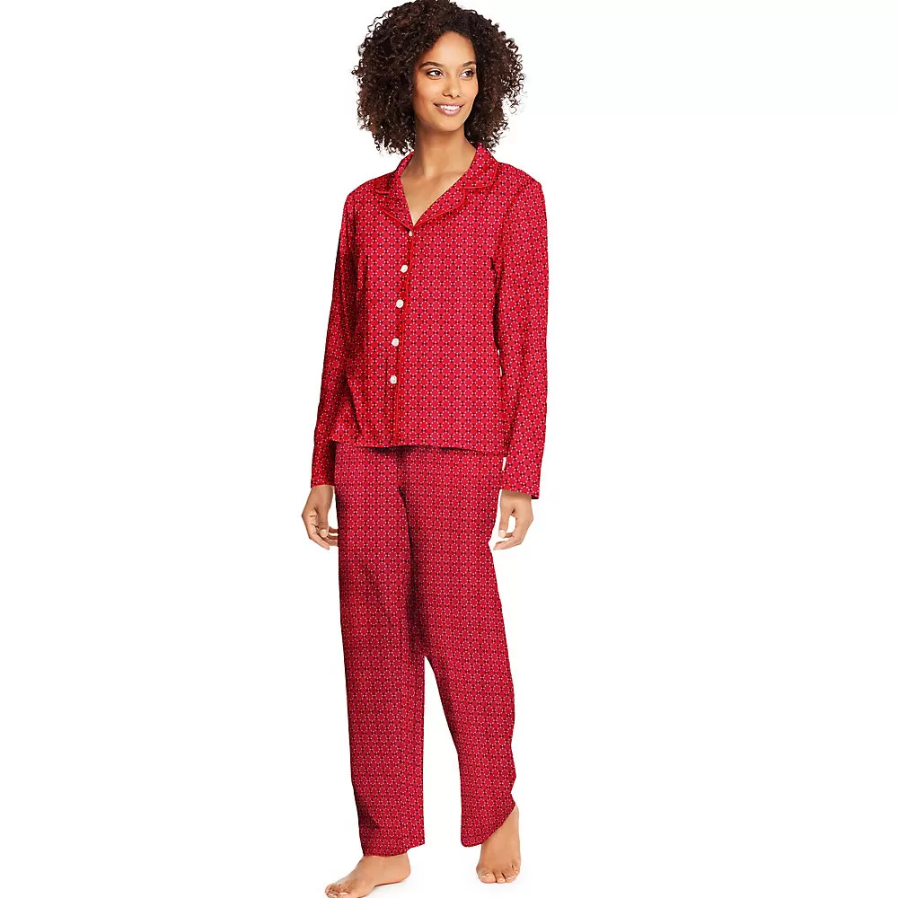 Hanes Women's Knit Notched Collar Top and Pants Sleep Set