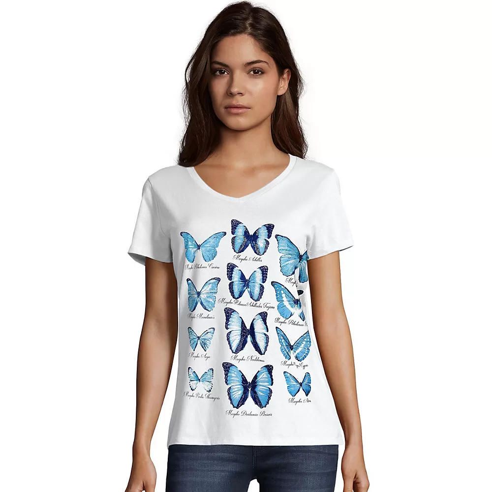 Hanes Women's Butterfly Collection Short-Sleeve V-Neck Graphic Tee
