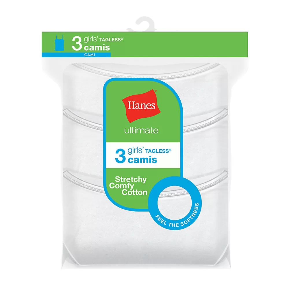 Hanes Ultimate Girls' Cotton Stretch Cami 3-Pack