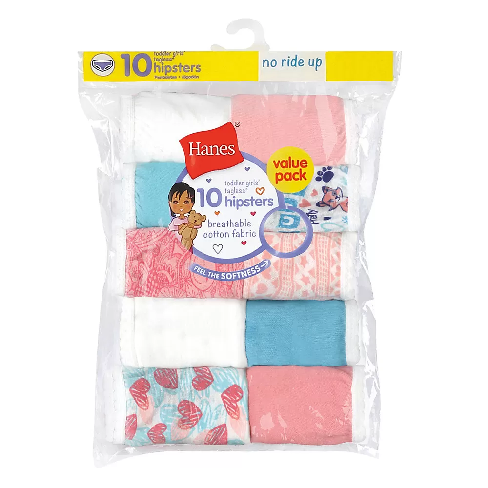 Hanes Toddler Girls' Briefs Cotton Hipsters 10-Pack