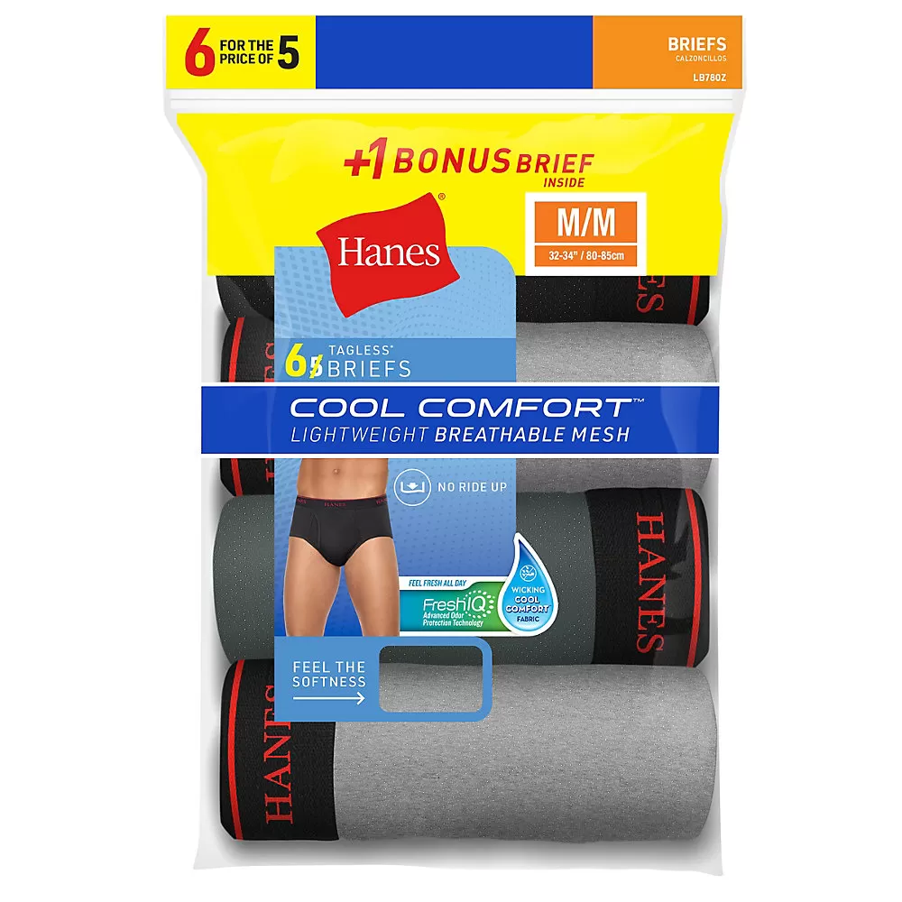 Hanes Men's FreshIQ Cool Comfort Breathable Mesh Sport Brief 6-Pack