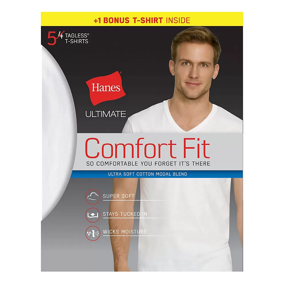 Hanes Ultimate Men's Comfort Fit White V-Neck Undershirt 5-Pack