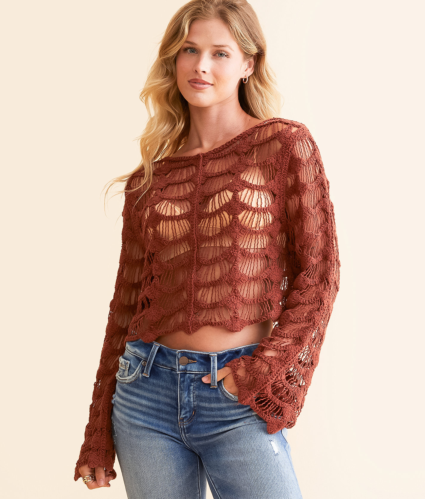 Willow & Root Open Stitch Top - Women's Shirts & Blouses in Henna