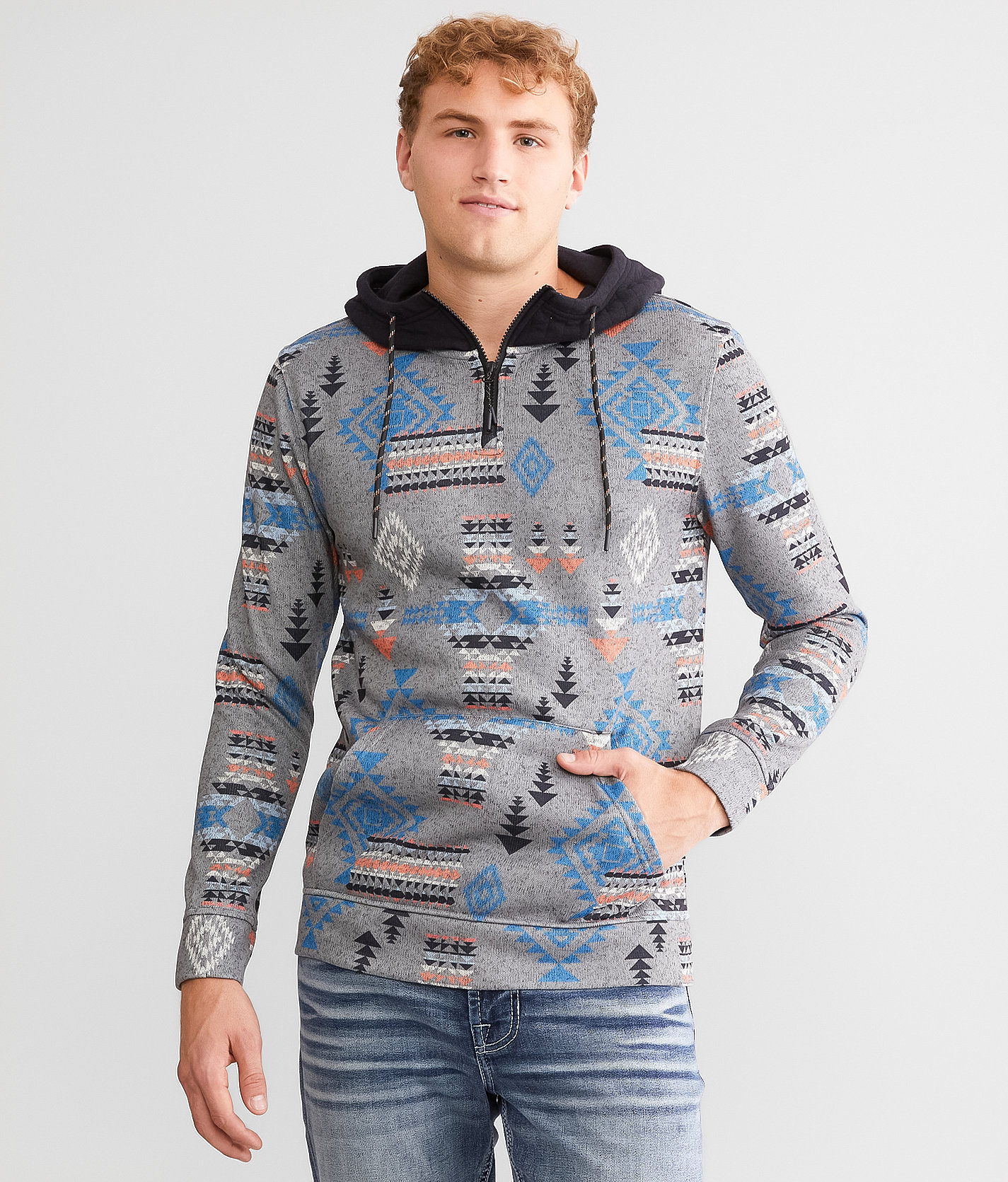 Departwest Quarter Zip Hooded Sweatshirt - Men's Sweatshirts in Grey Multi