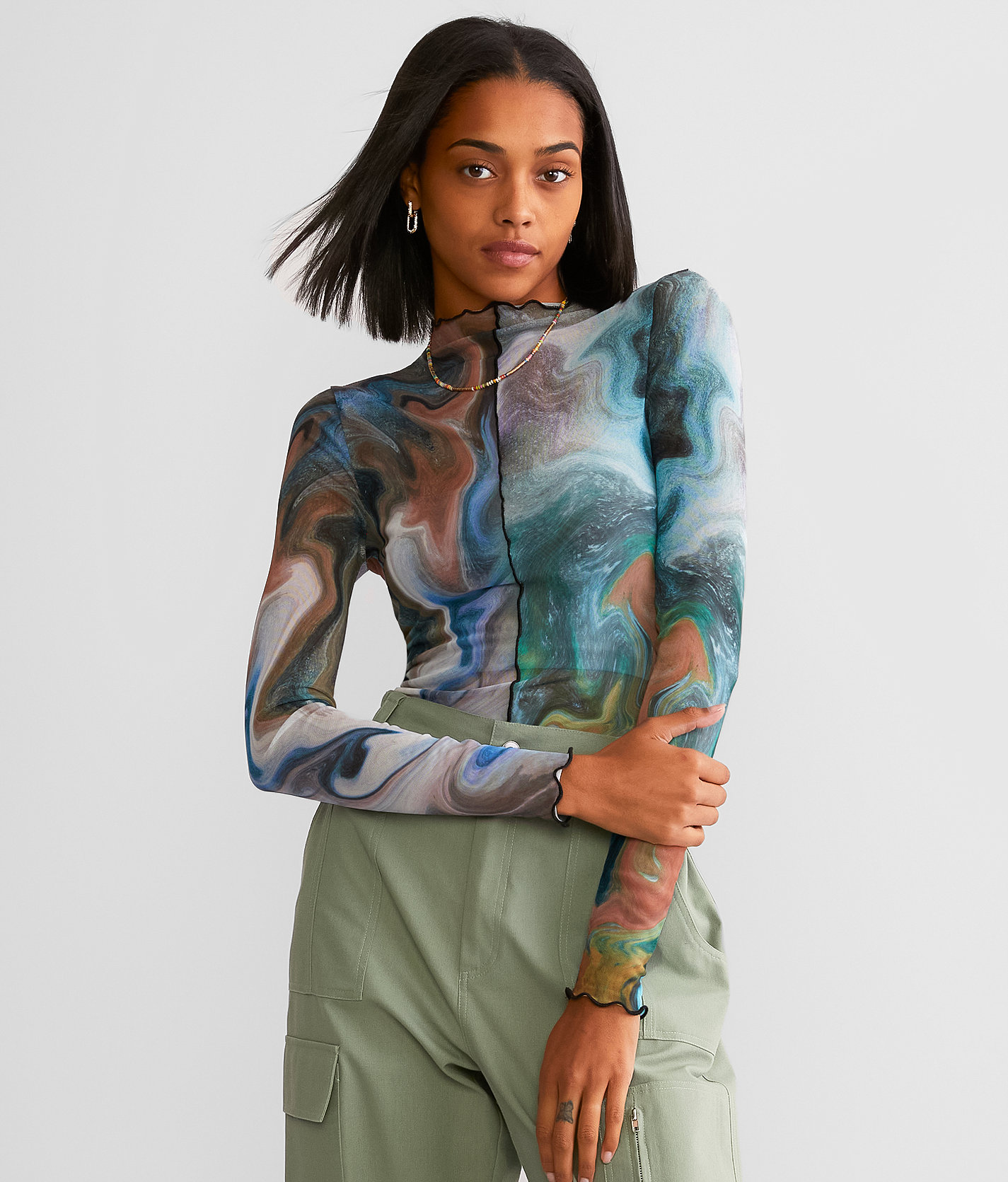 Gilded Intent Sheer Marble Mesh Top - Women's Shirts & Blouses in Multi
