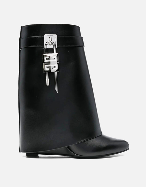 Shark Lock Leather Ankle Boots