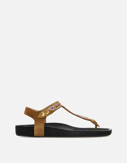 Embellished Suede Thong Sandals