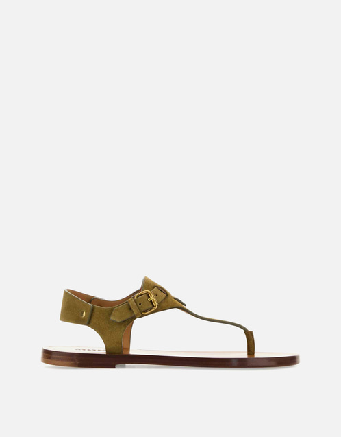 Suede Calfskin Leather Thong Sandals