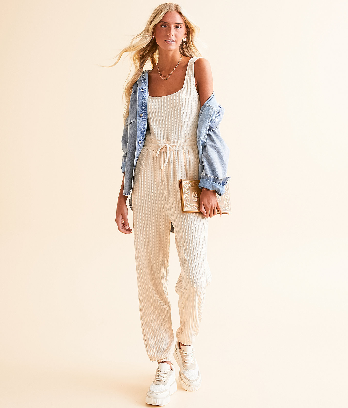 BKE Textured Knit Jumpsuit - Women's Rompers & Jumpsuits in Cream