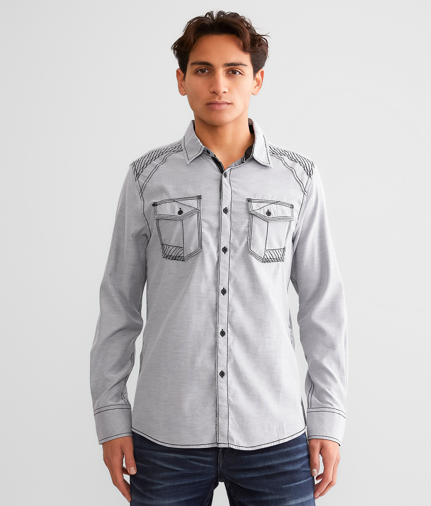 Buckle Black Standard Stretch Shirt - Men's Shirts in White Black