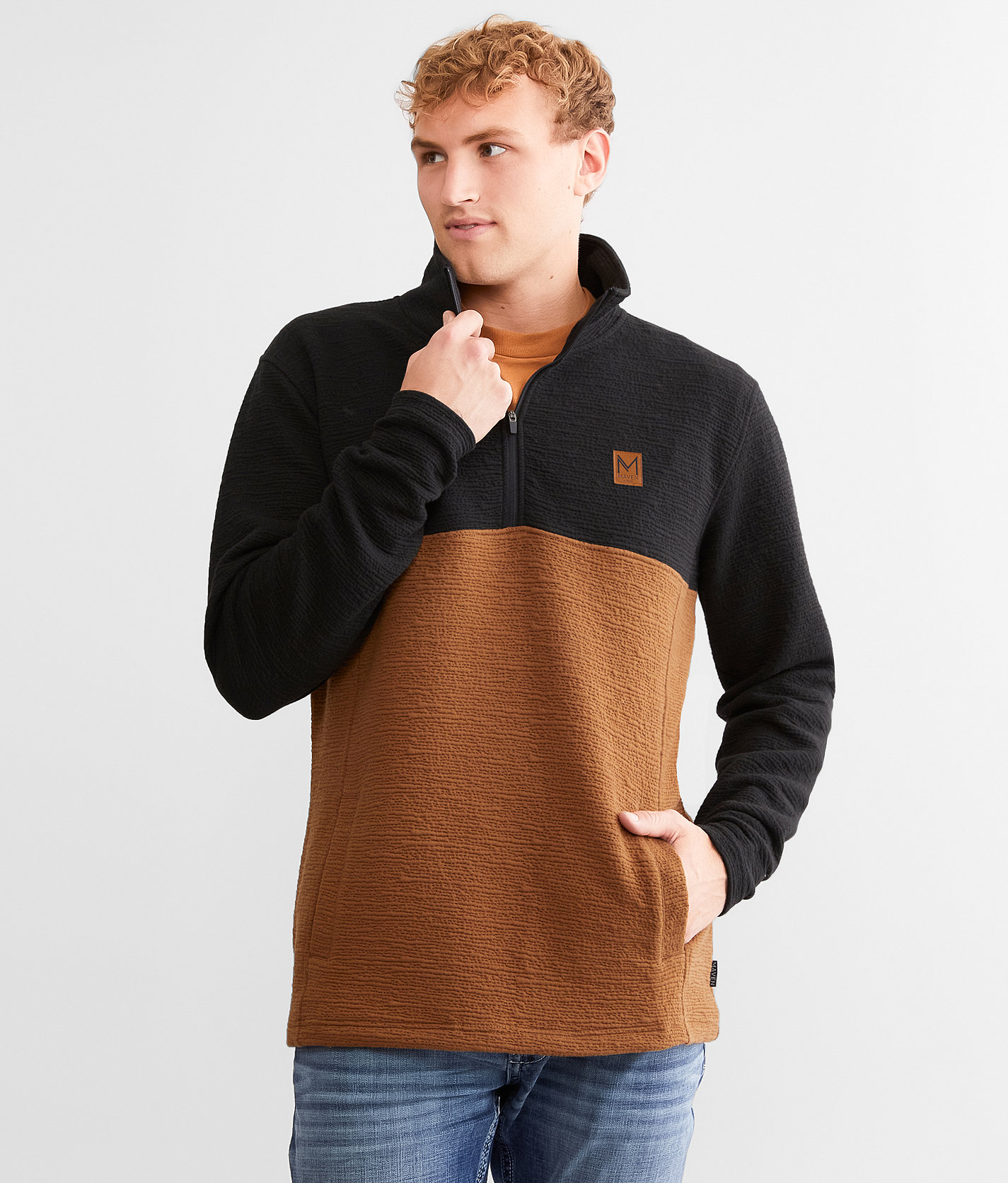 Maven Co-op Color Block Pullover - Men's Sweatshirts in Black Cognac