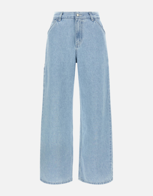 Stonewashed Cotton High Waist Wide Leg Jeans