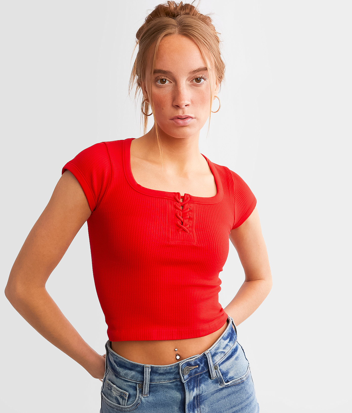 FITZ + EDDI Seamless Lace-Up Top - Women's Shirts & Blouses in High Risk Red