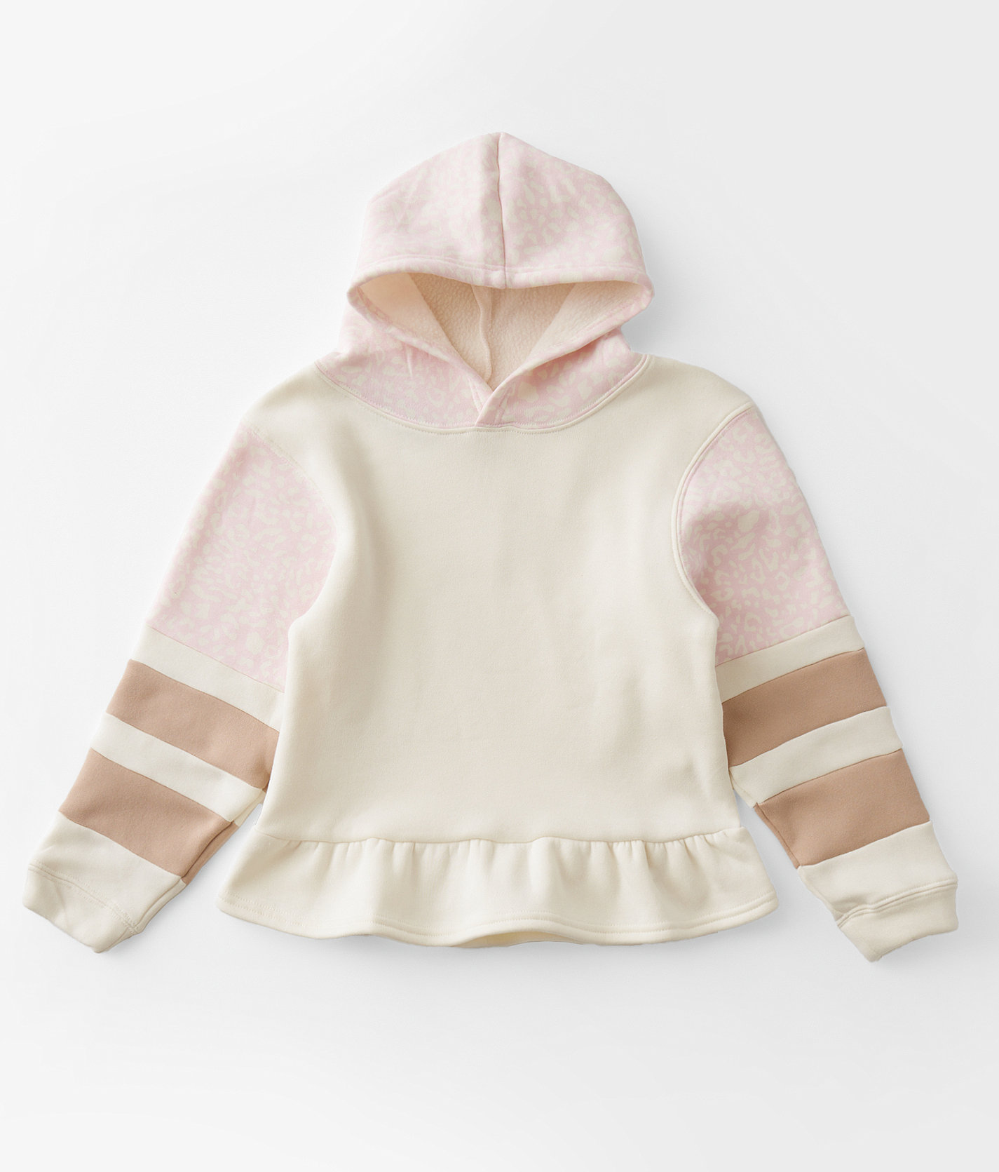 Girls - BKE Animal Print Color Block Hooded Sweatshirt - Girl's Sweatshirts in Cream