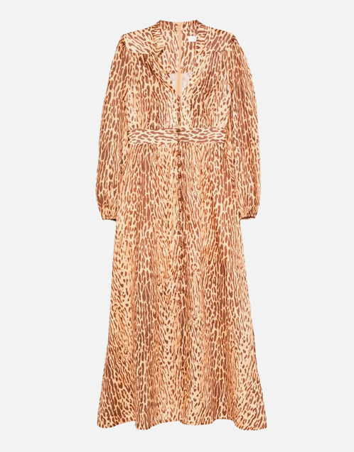 Cascadian Linen Leopard Print Midi Dress