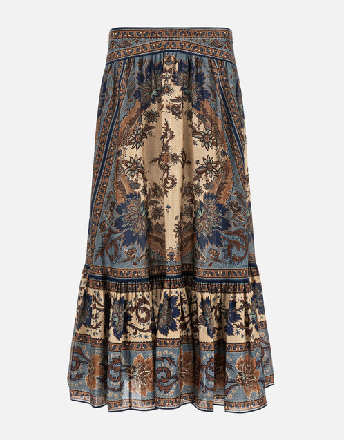 Ascension Silk Indienne Floral Midi Skirt