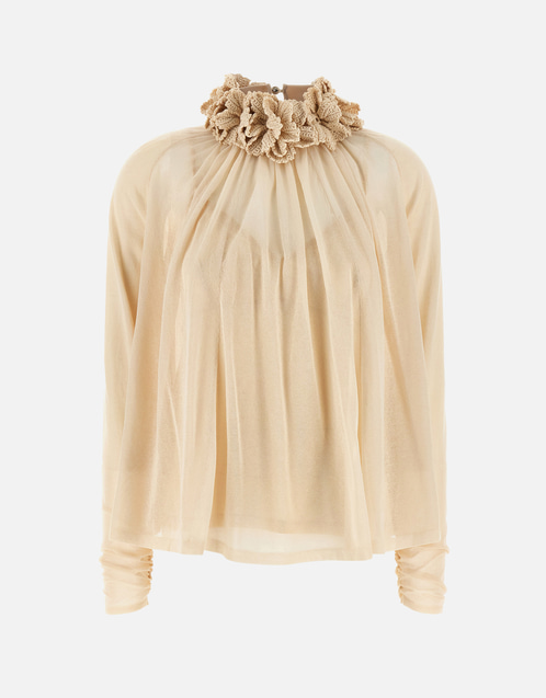 Hypnotic Crochet Trim Cotton Knit Long Sleeve Top