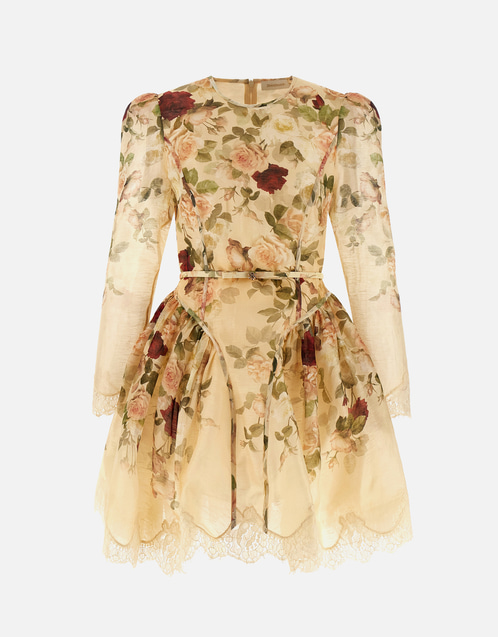 Hypnotic Lace Trim Linen Silk Mini Dress