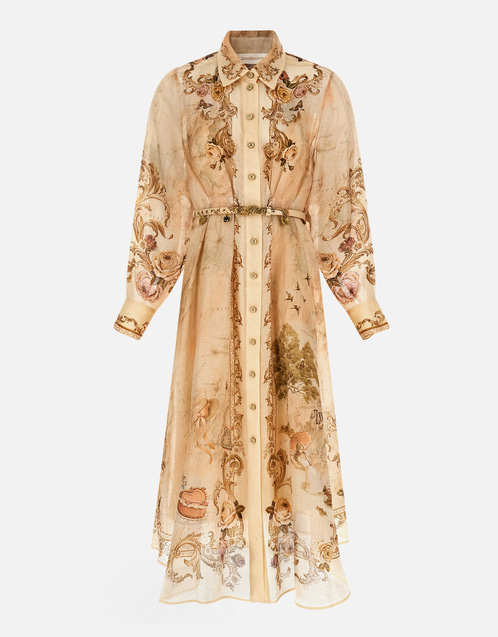 Memento Buttoned Midi Silk Linen Dress