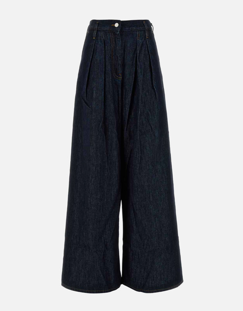 Wide Pleated Midweight Denim Pants