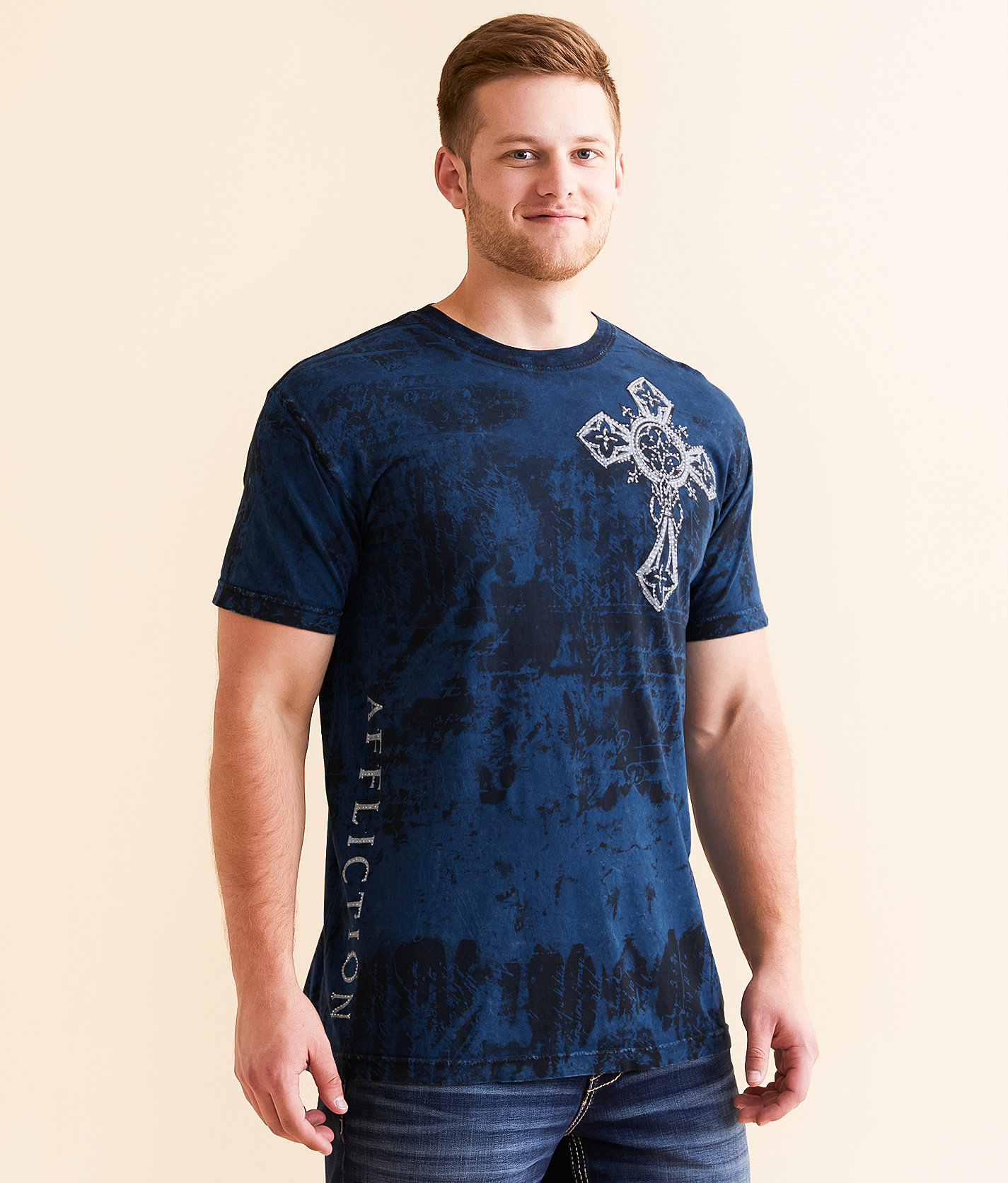 Affliction Spiker T-Shirt - Men's T-Shirts in Navy Blue Lava Wash