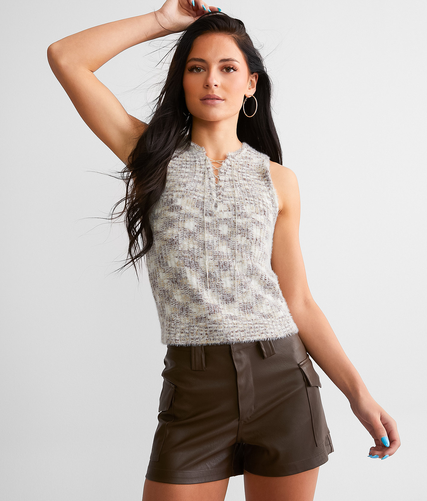 Gilded Intent Eyelash Sweater Knit Tank Top - Women's Tank Tops in Tobacco Brown