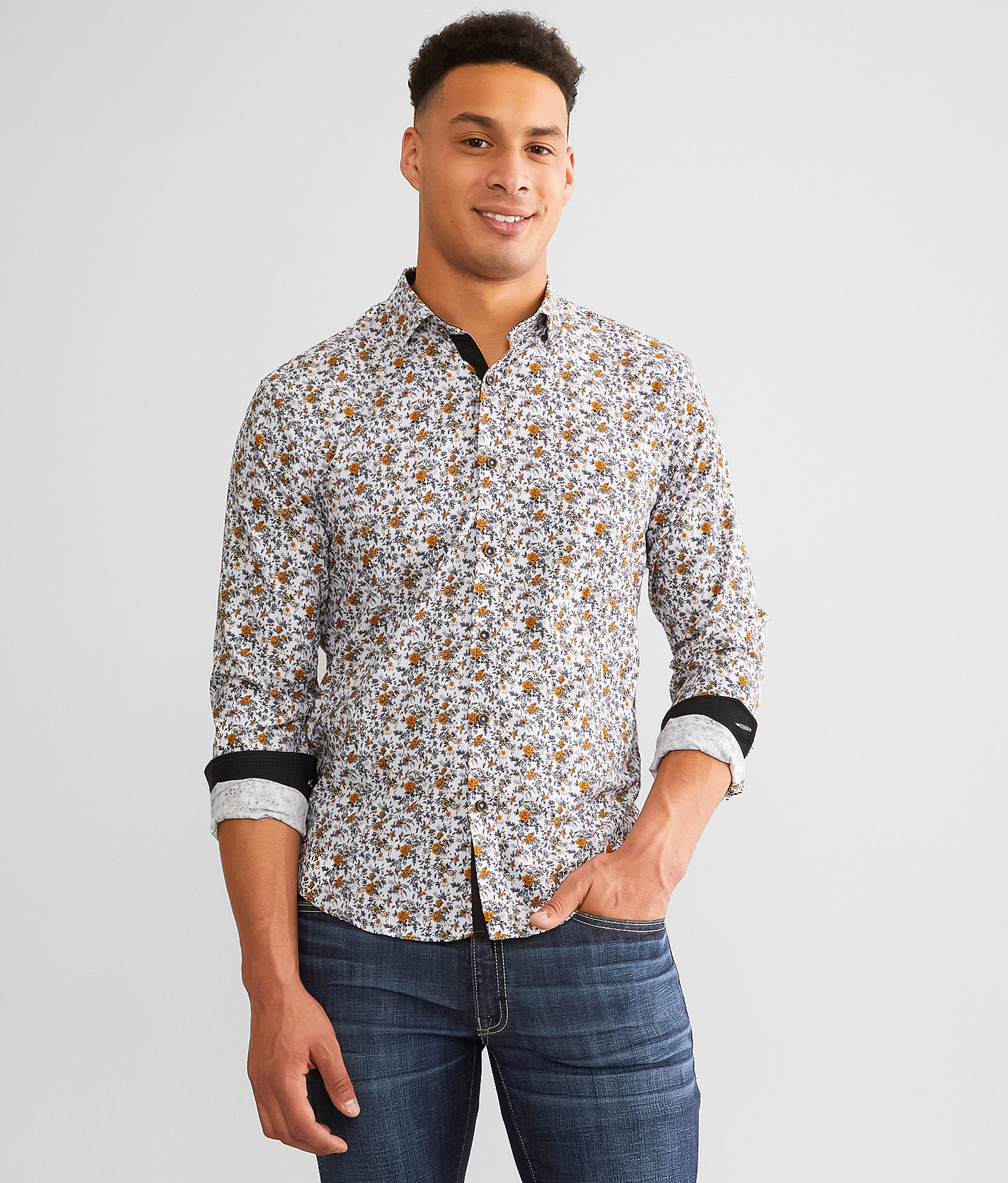 Eight X Floral Print Stretch Shirt - Men's Shirts in White