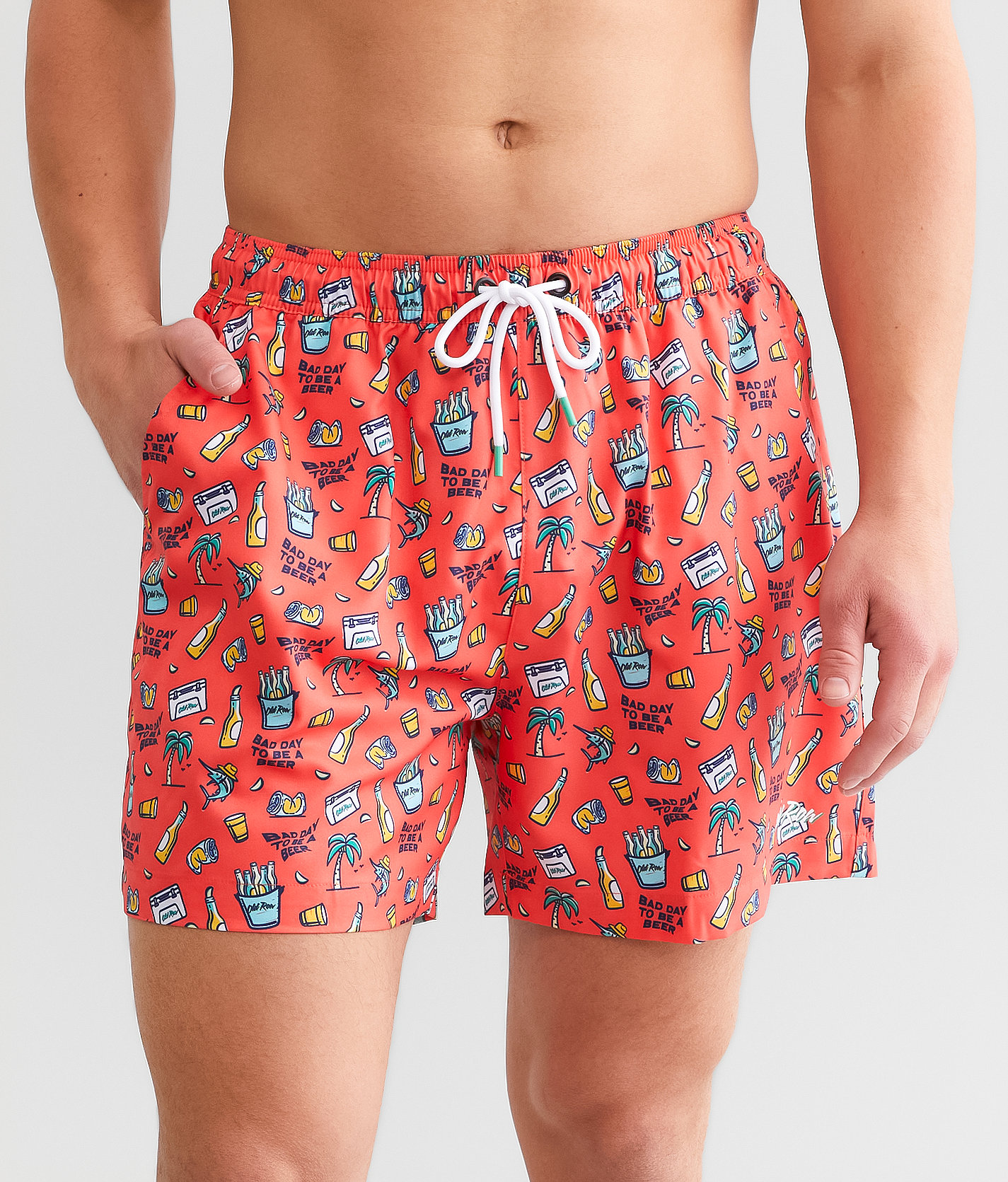 Old Row Tropical Cooler Stretch Swim Trunks - Men's Swimwear in Neon Coral