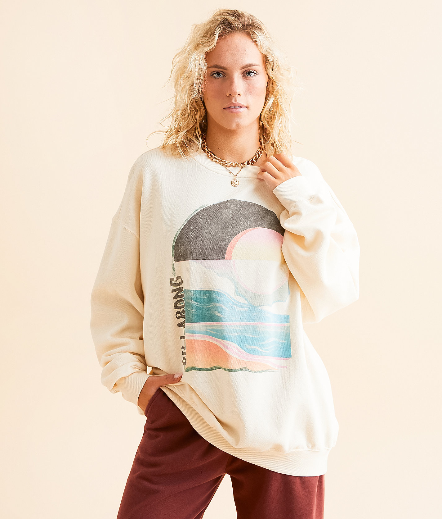 Billabong Ride In Oversized Pullover - Women's Sweatshirts in Whitecap