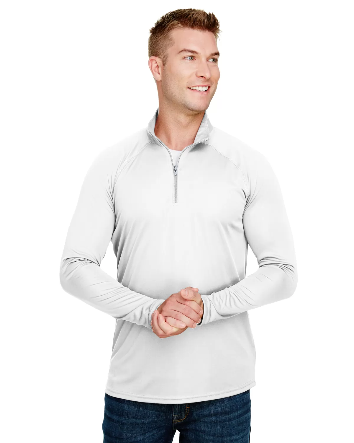 A4 N4268 Adult Daily Polyester 1/4 Zip Raglan sleeves