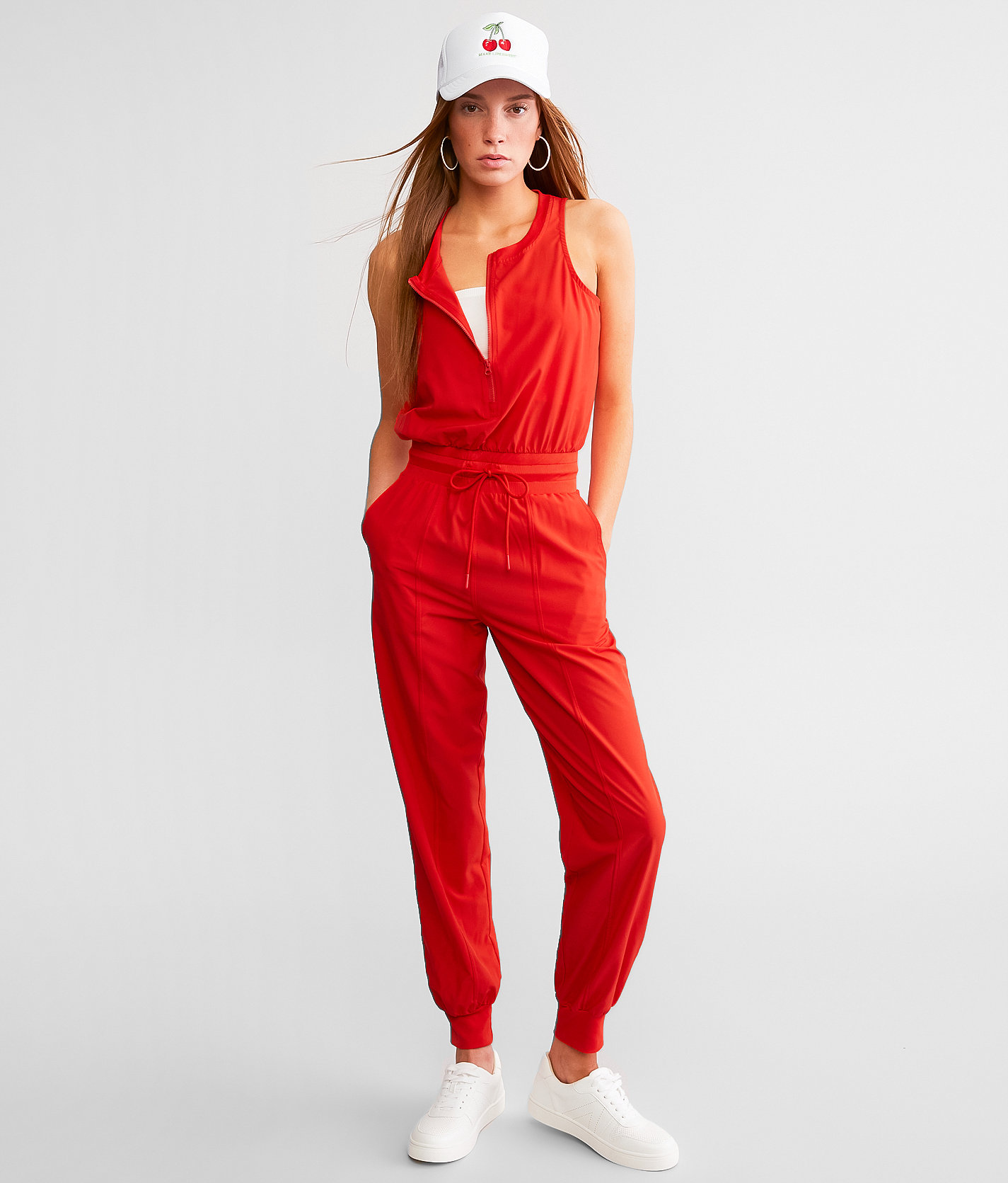 Mono B Active Solid Jumpsuit - Women's Activewear in High Risk Red