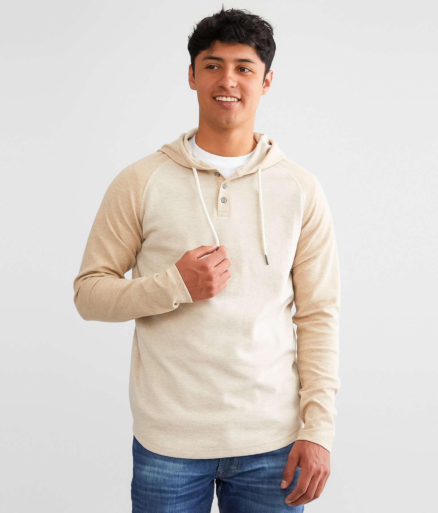 BKE Raglan Henley Hoodie - Men's Sweatshirts in Feather Grey
