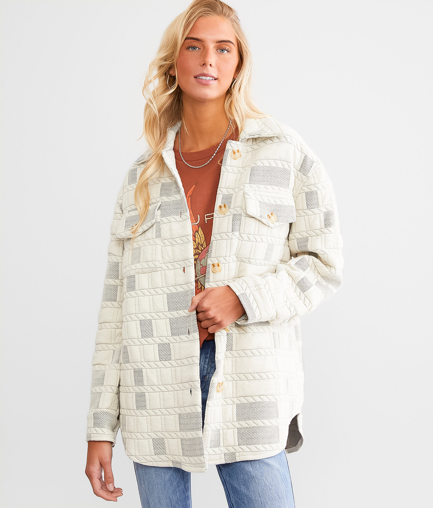 BKE Textured Shacket - Women's Coats & Jackets in Beige