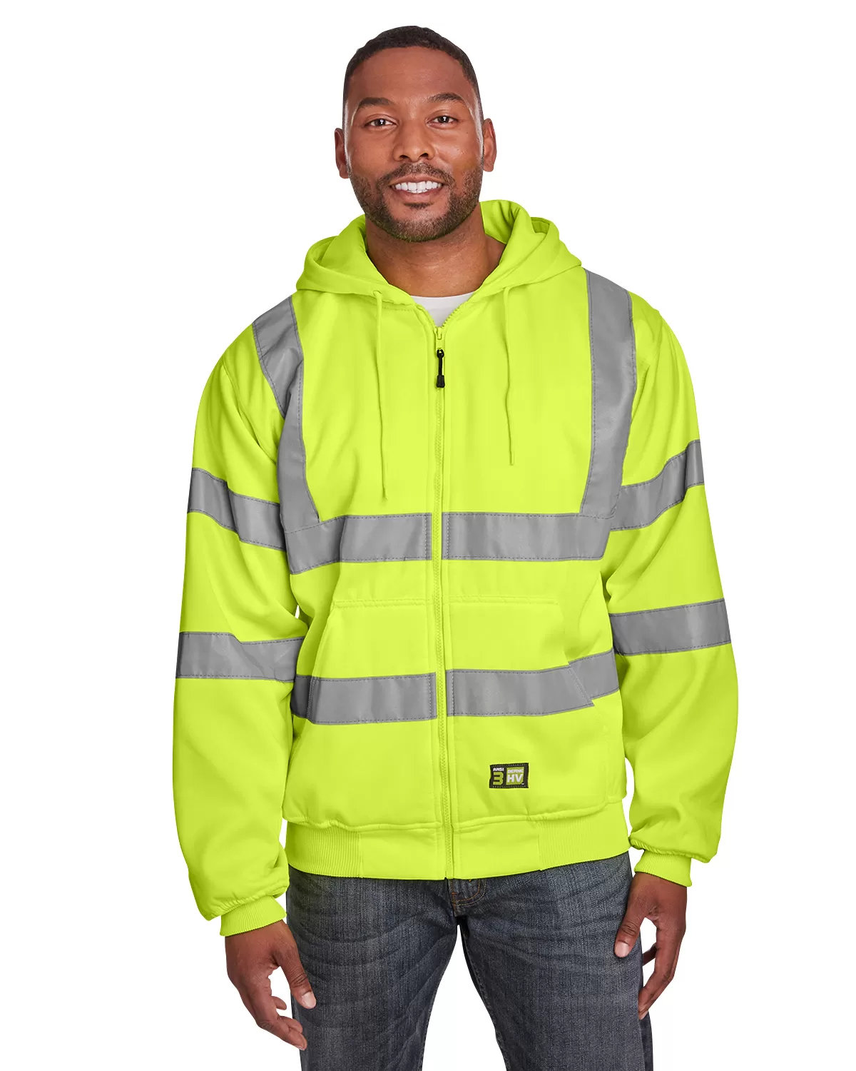 Berne HVF021T Men's Tall Hi-Vis Class 3 Lined Full-Zip Hooded Sweatshirt