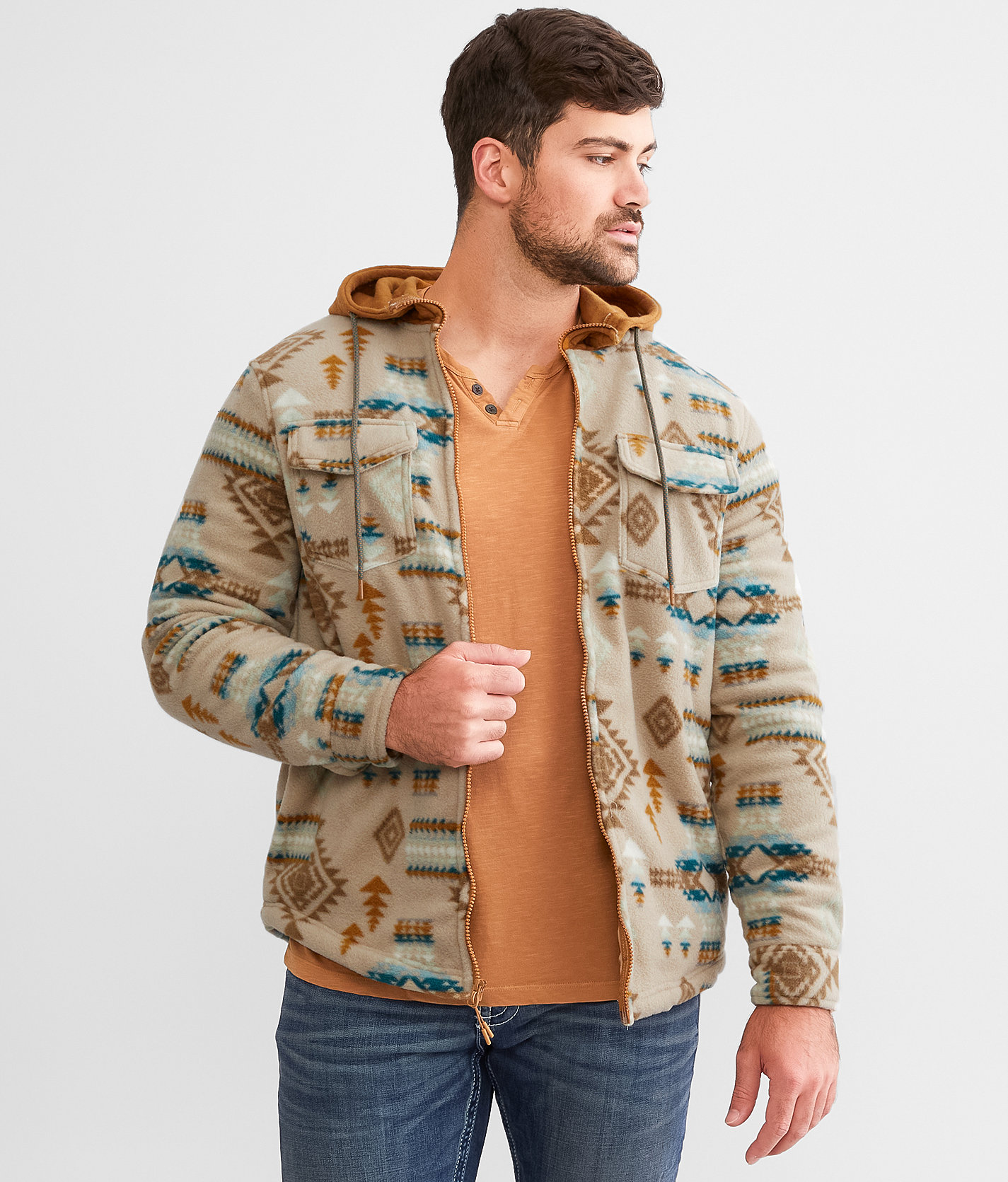 Departwest Southwestern Hooded Shacket - Men's Coats & Jackets in Heather Grey