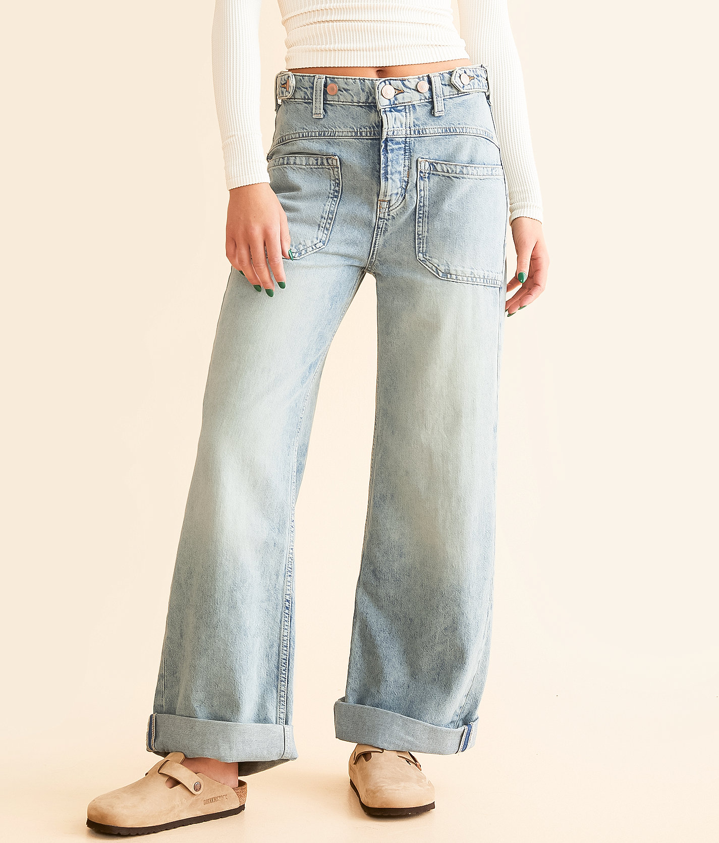 Free People Palmer Wide Leg Cuffed Jean - Women's Jeans in La La Land