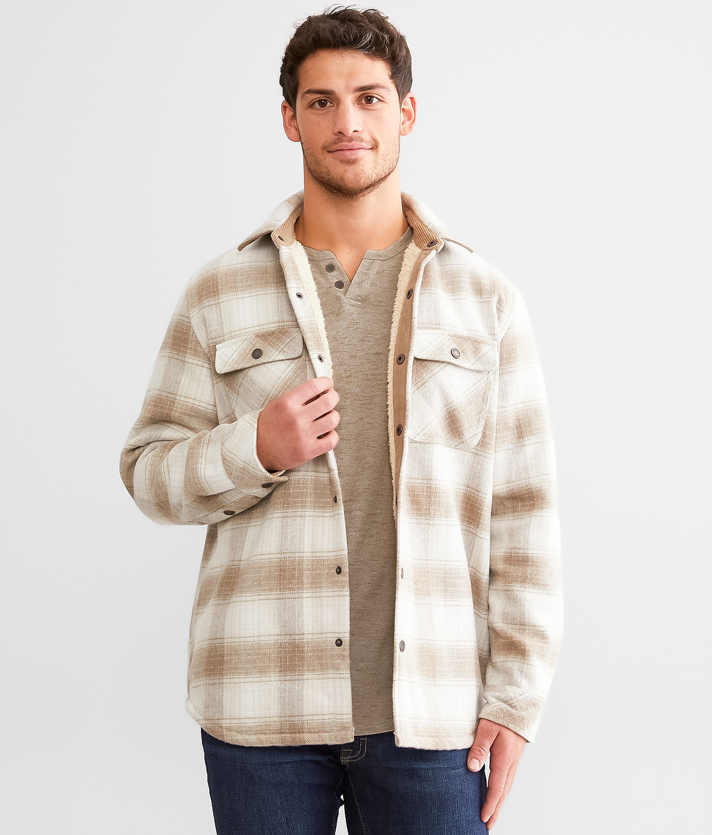 Outpost Makers Plaid Shacket - Men's Coats & Jackets in Cream Taupe