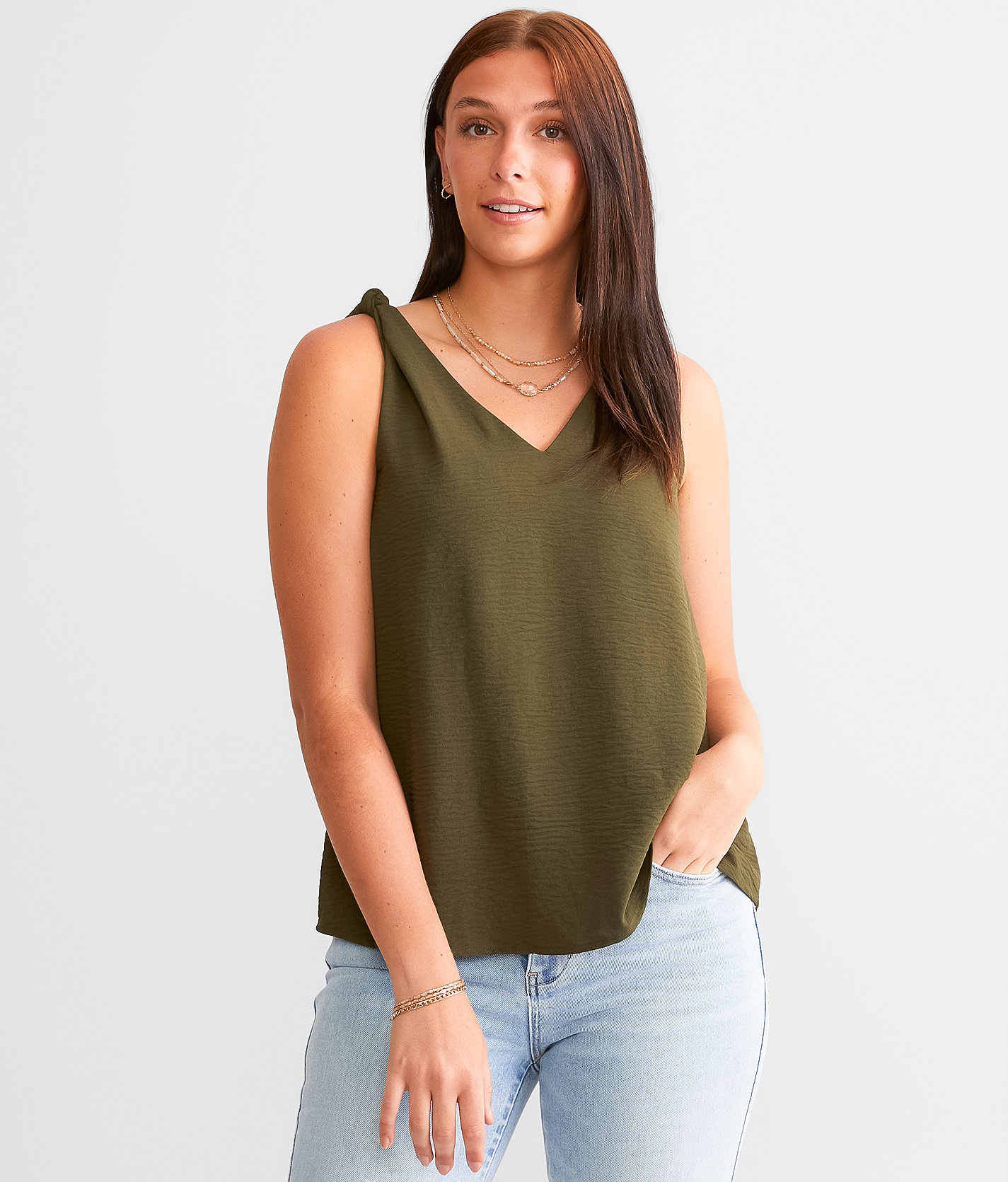 Daytrip Knotted Strap Tank Top - Women's Tank Tops in Thyme