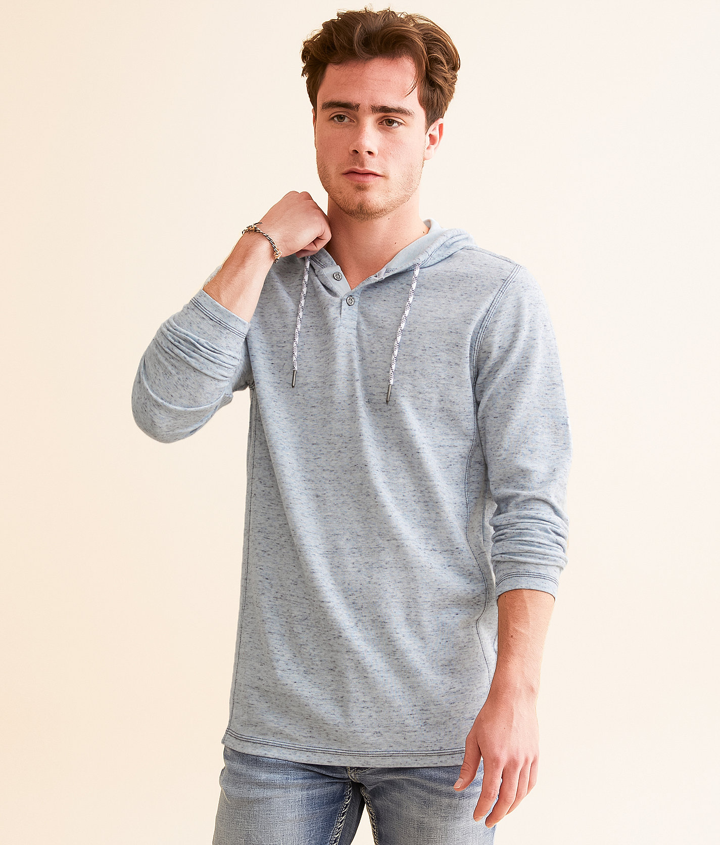 BKE Henley Hoodie - Men's Sweatshirts in Light Blue