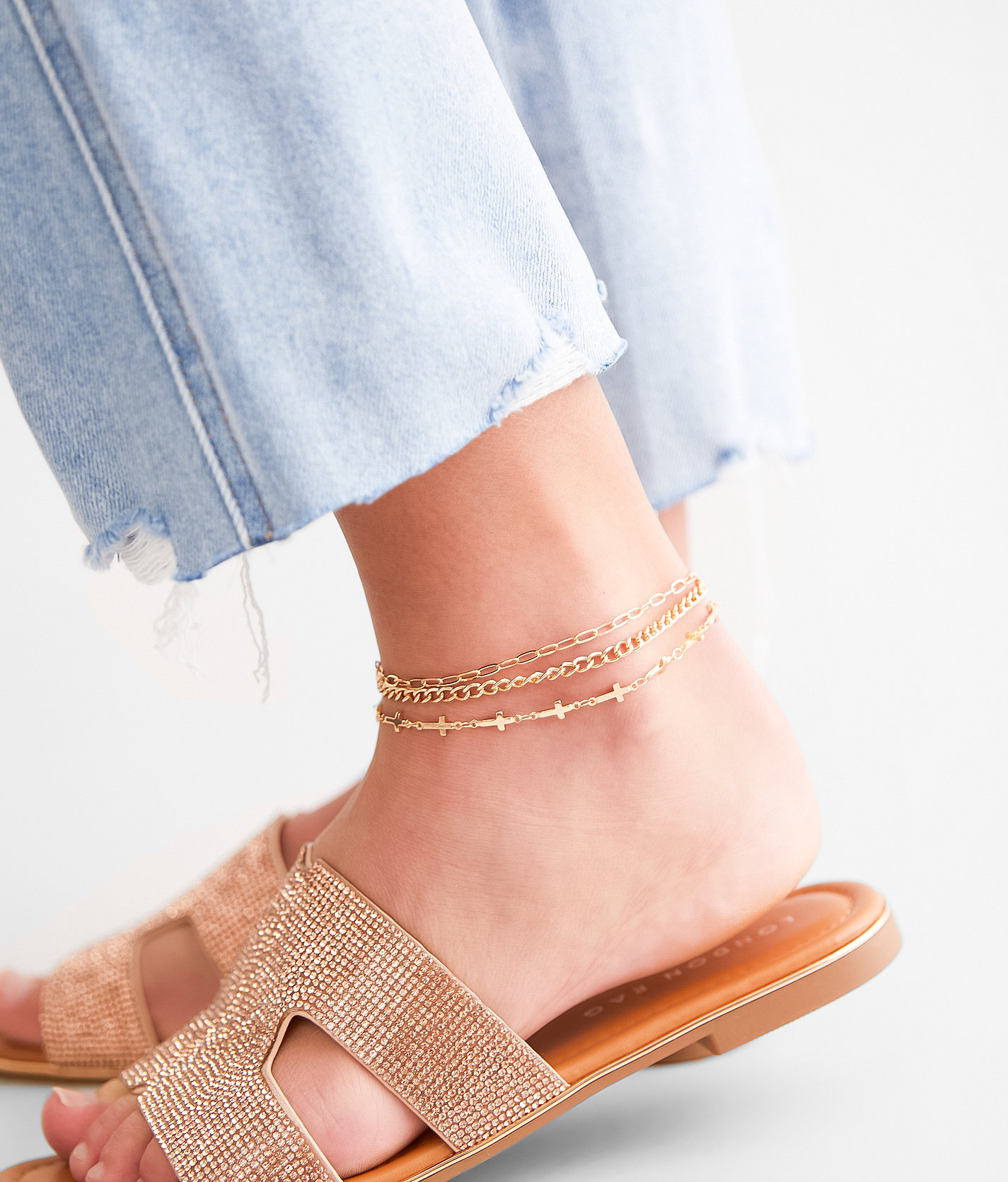 boutique by BKE 3 Pack Cross Ankle Bracelet Set - Women's Jewelry in Gold